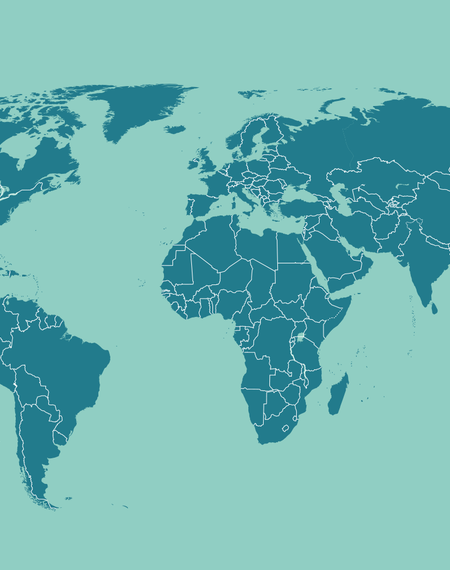 Die Umrisse aller Kontinente der Erde sind in verschiedenen Farben abgebildet