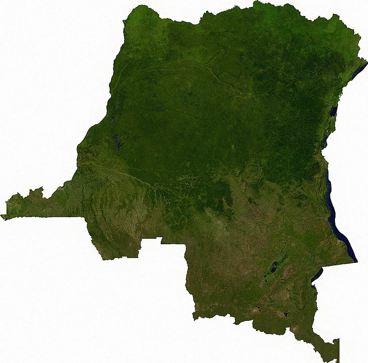 Karte des Kongo. Anscheinend fast komplett von Vegetation bedeckt.