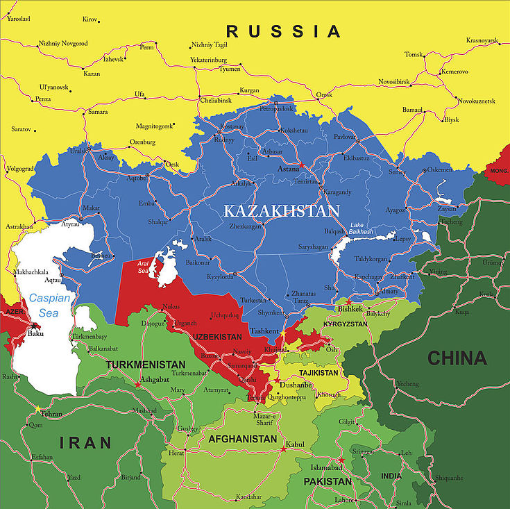 Karte mit den Ländern Zentralasiens