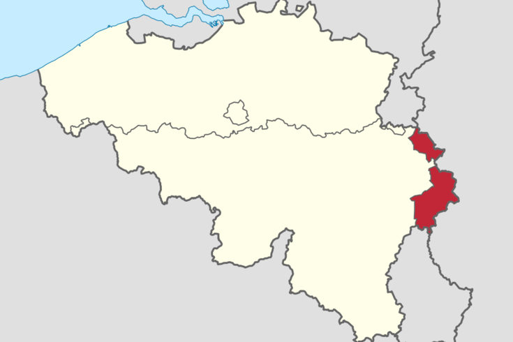 Karte Belgiens auf der die östlichsten Grenzgebiete zu Deutschland markiert sind.