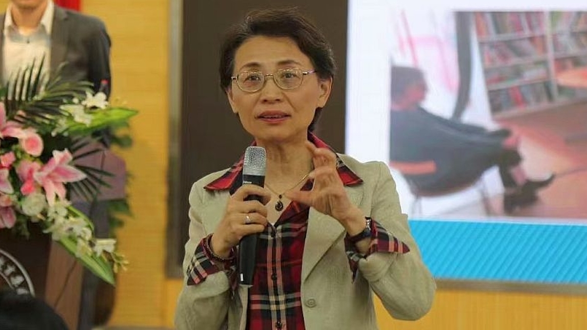 Eine chinesische Expertin erläutert bei einer Lehrkräftefortbildung die Prinzipien der "Bildung für nachhaltige Entwicklung" und des Lernspiels für die Schülerinnen und Schüler. 