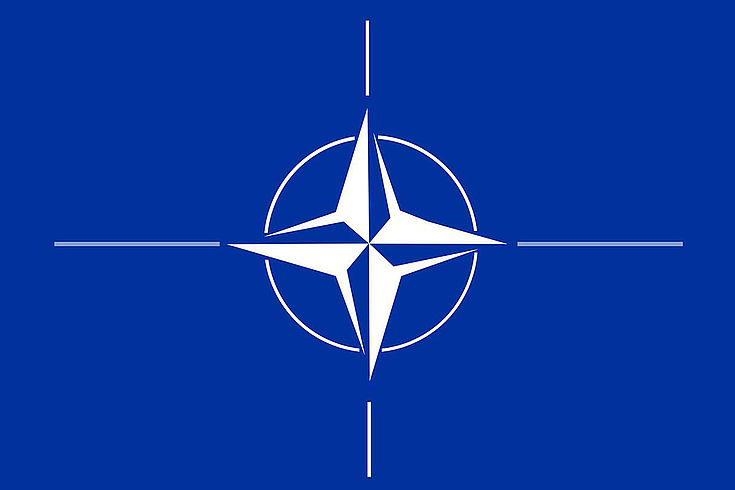 Das NATO-Symbol. Ein Vierzackiger Stern mit die Spitzen verlängernden Strichen an den Strahlenenden.