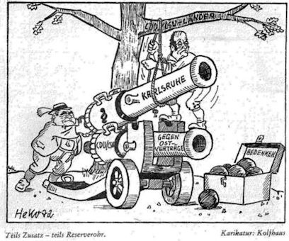 Karikatur von Herbert Kolfhaus zur Haltung der Union gegenüber den Ostverträgen, Januar 1972