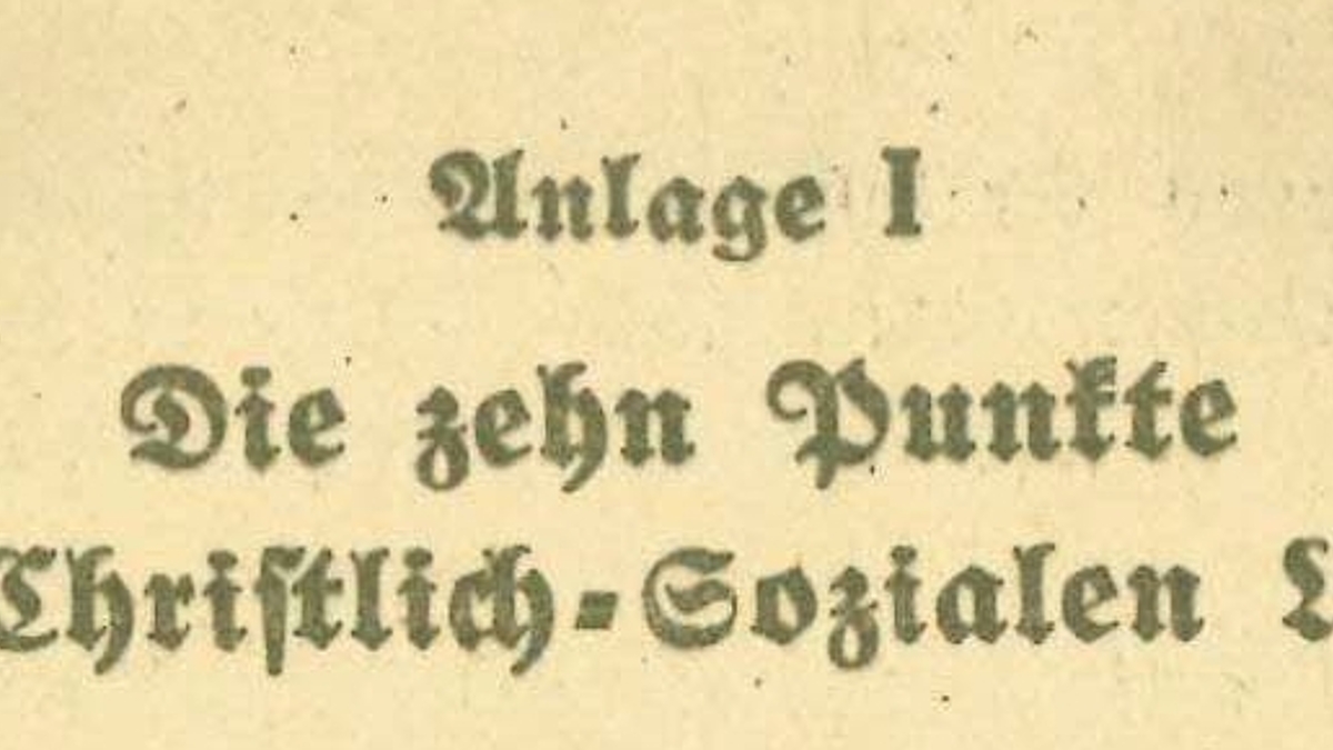 Die zehn Punkte der Christlich Sozialen Union – erstes Grundsatzprogramm vom 31. Dezember 1945. Der siebte Punkt bezieht sich dabei auf die wirtschaftlichen Vorstellungen der Partei