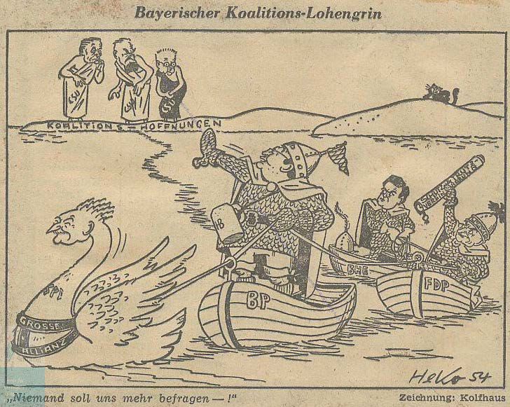 Karikatur über die Viererkoaltion von Herbert Kolfhaus 1954