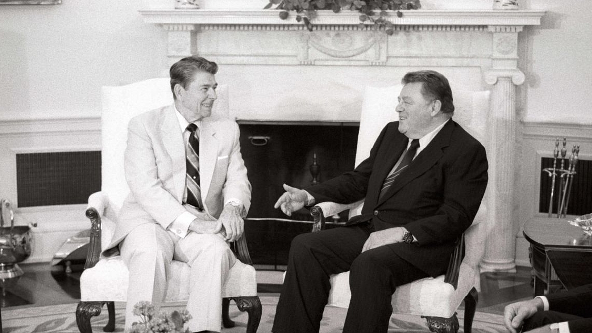 Franz Josef Strauß im Gespräch mit Ronald Reagan