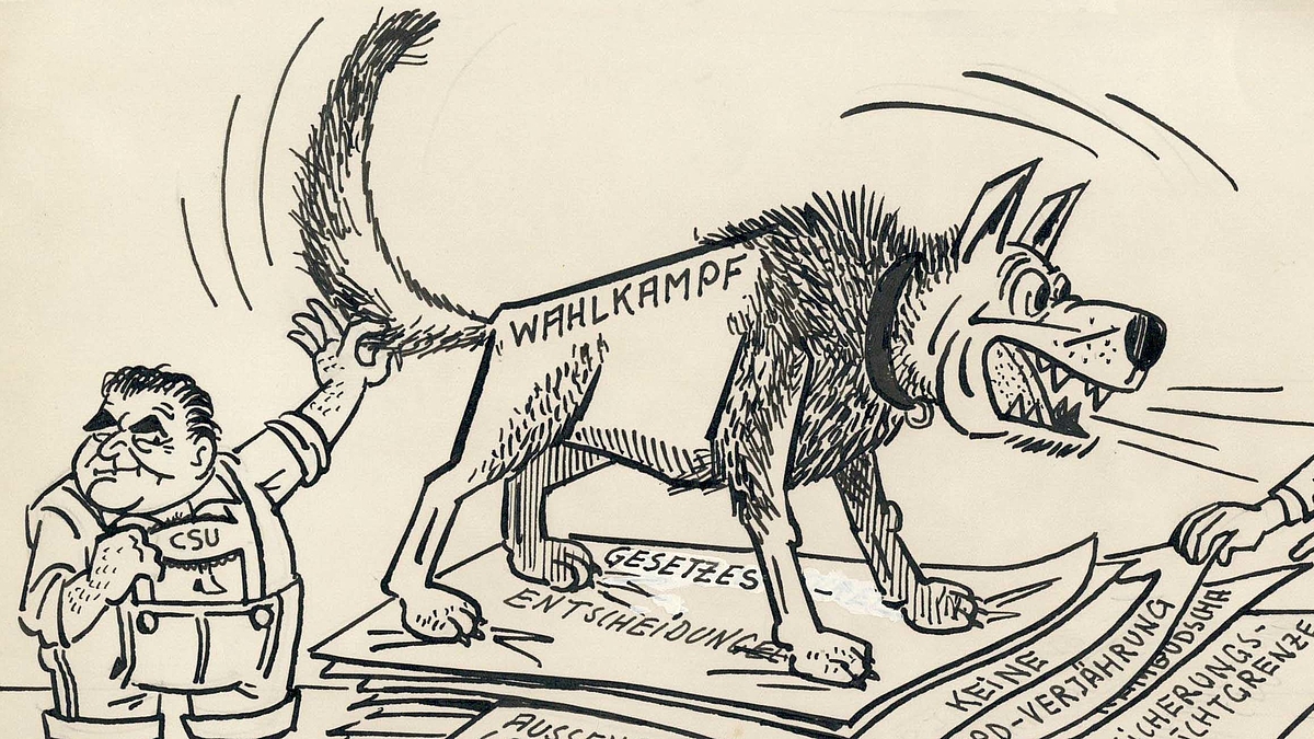 Ausschnitt aus der Karikatur "Der Koalitions-Aktenhund" von Herbert Kolfhaus, 1969
