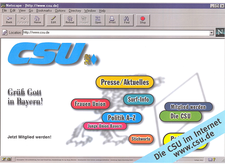Plakat für den Internetauftritt der CSU 1997