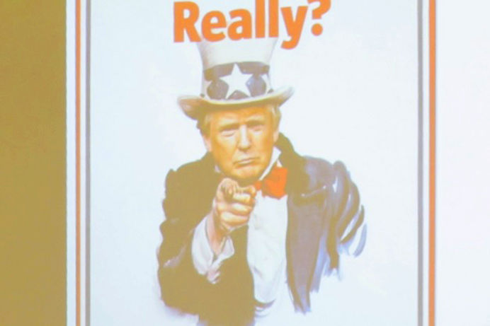 Uncle Sam mit Trumps Gesicht und Schriftzug "Really?" darüber