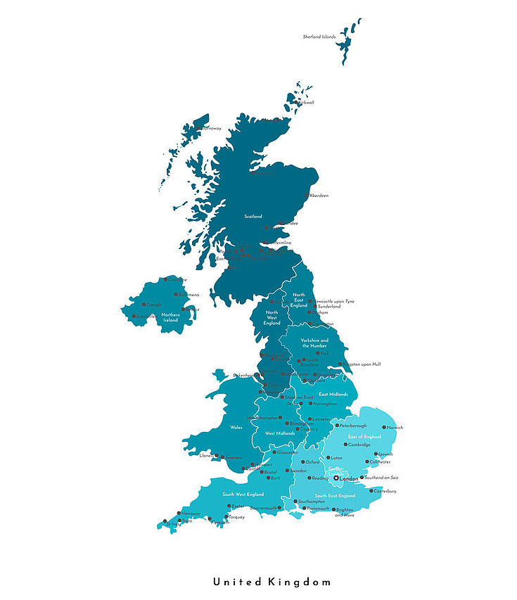 Karte Großbritanniens mit Nordirland und Schottland
