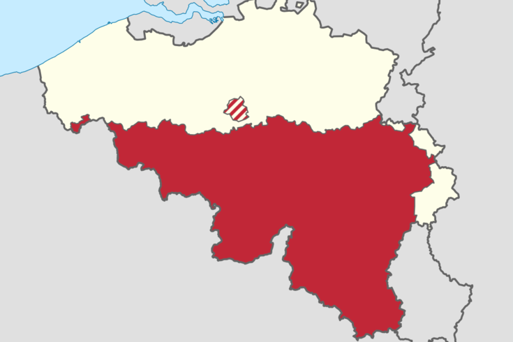 Karte Belgiens, auf der die südlichen Gebiete markiert sind. Außerdem die Hauptstadt.