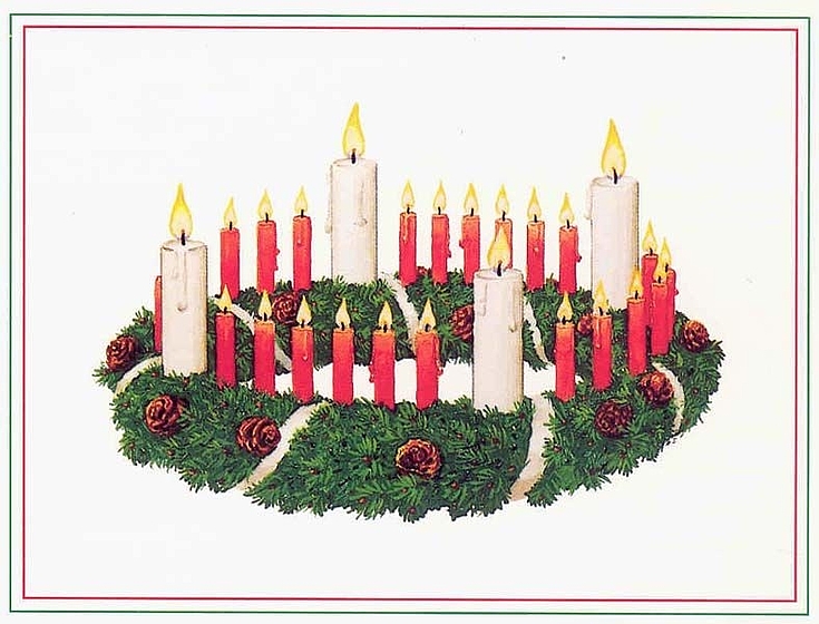 Mit einer Kerze für jeden Tag im Advent war der erste Adventskranz geschmückt. 